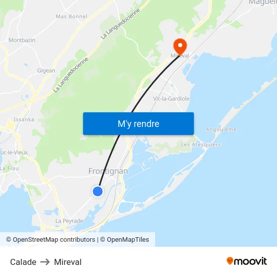 Calade to Mireval map