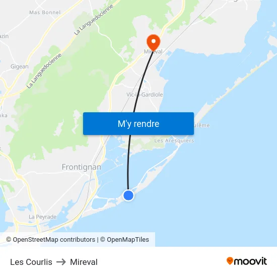Les Courlis to Mireval map