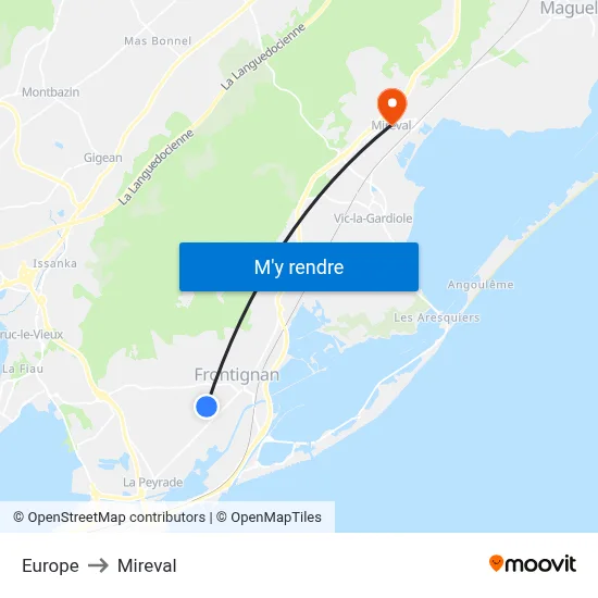 Europe to Mireval map