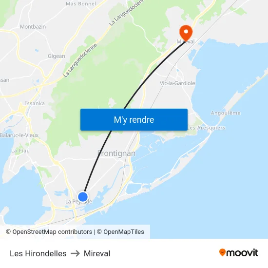 Les Hirondelles to Mireval map