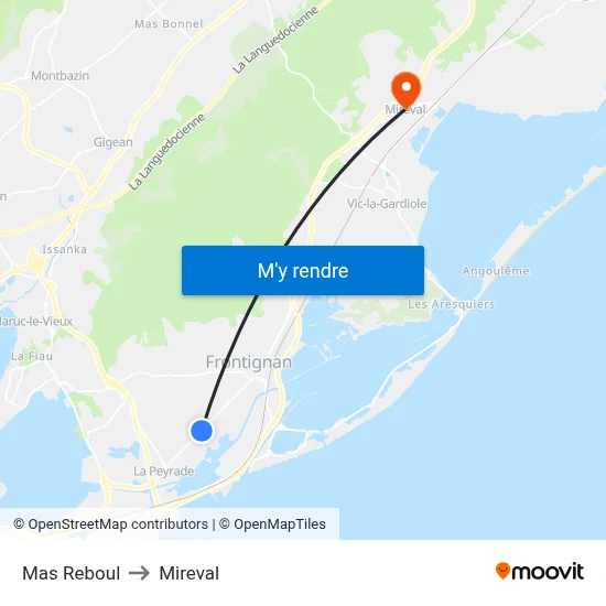 Mas Reboul to Mireval map