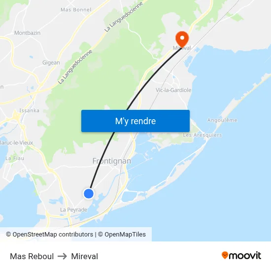 Mas Reboul to Mireval map