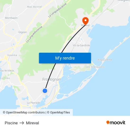 Piscine to Mireval map
