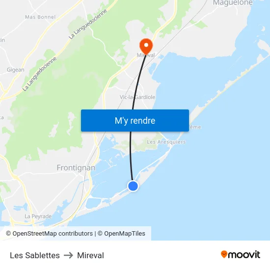 Les Sablettes to Mireval map