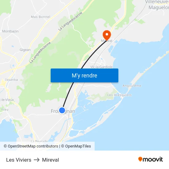 Les Viviers to Mireval map