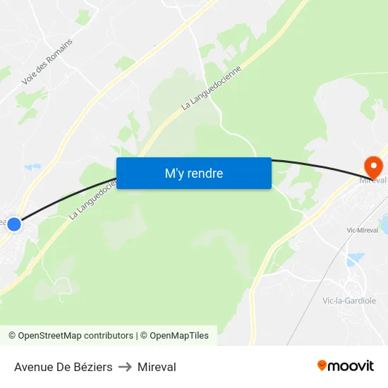 Avenue De Béziers to Mireval map