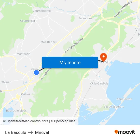 La Bascule to Mireval map