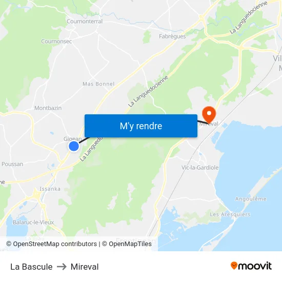 La Bascule to Mireval map