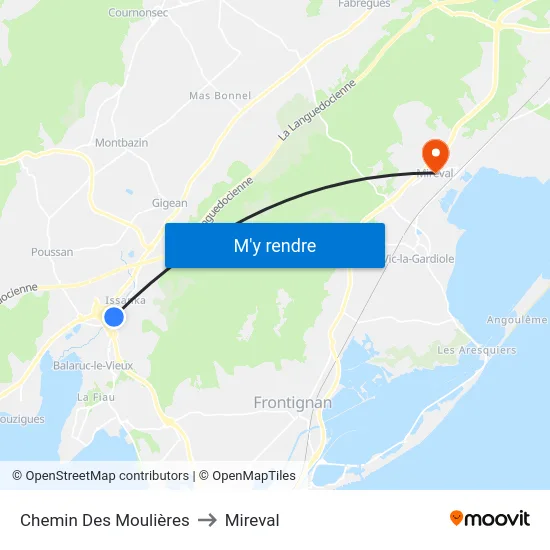 Chemin Des Moulières to Mireval map