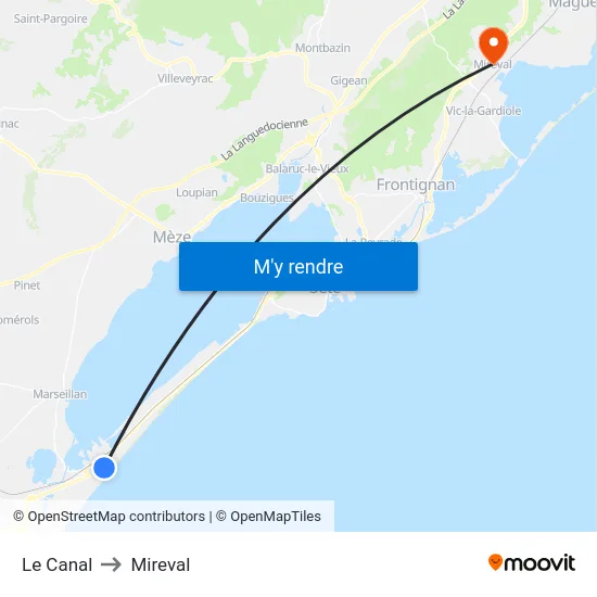 Le Canal to Mireval map