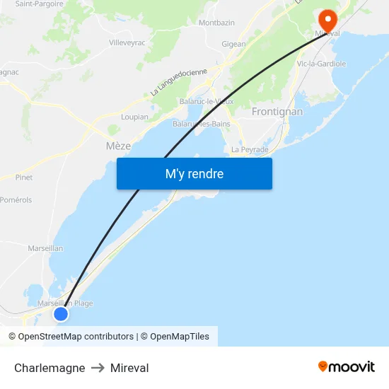Charlemagne to Mireval map