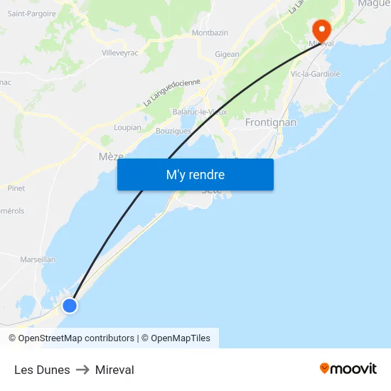 Les Dunes to Mireval map