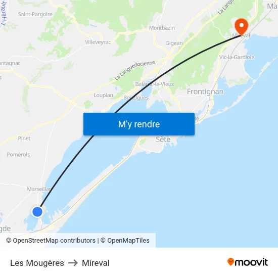 Les Mougères to Mireval map