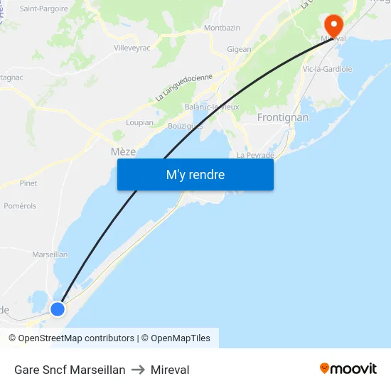 Gare Sncf Marseillan to Mireval map