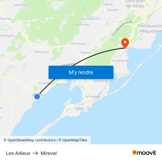 Les Adieux to Mireval map
