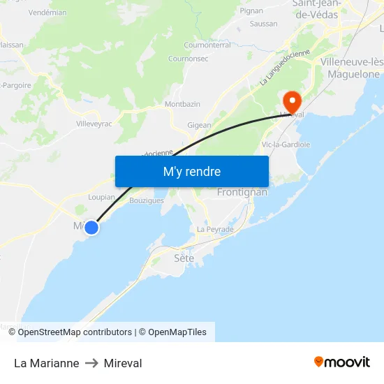 La Marianne to Mireval map