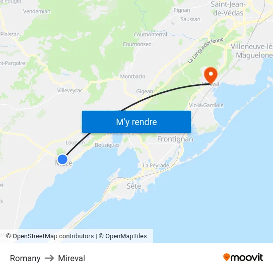 Romany to Mireval map