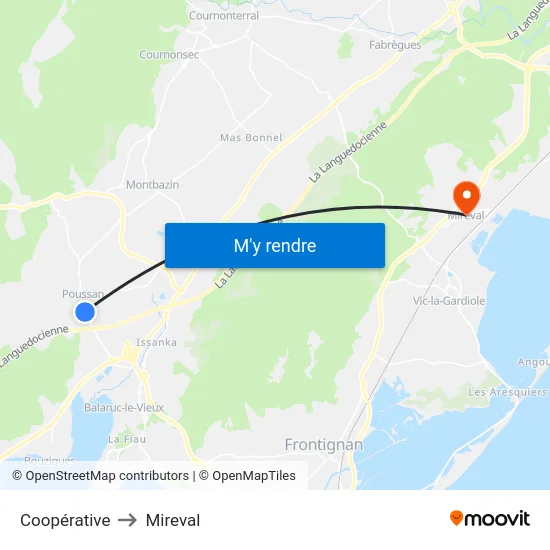 Coopérative to Mireval map