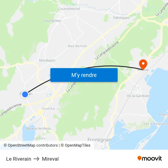 Le Riverain to Mireval map