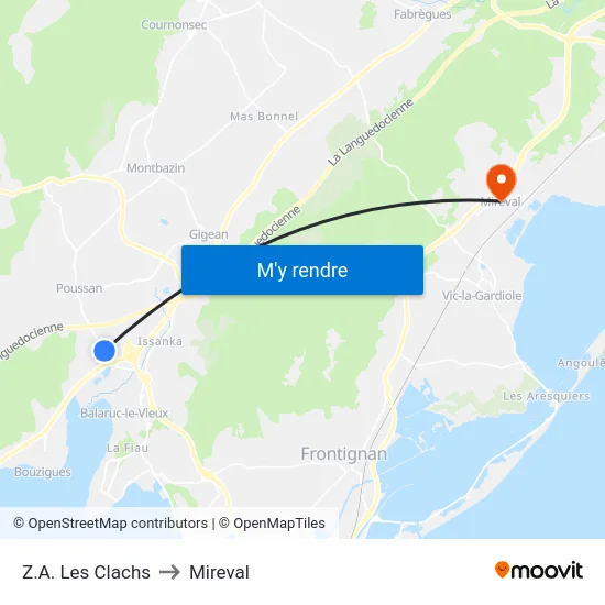 Z.A. Les Clachs to Mireval map