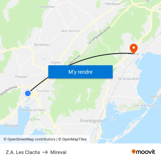 Z.A. Les Clachs to Mireval map