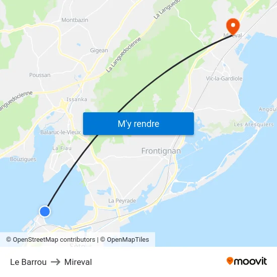 Le Barrou to Mireval map