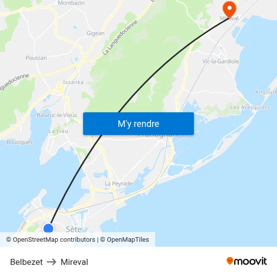 Belbezet to Mireval map