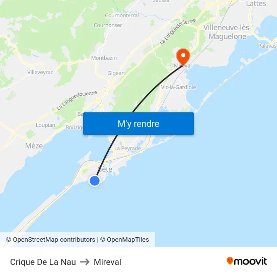 Crique De La Nau to Mireval map