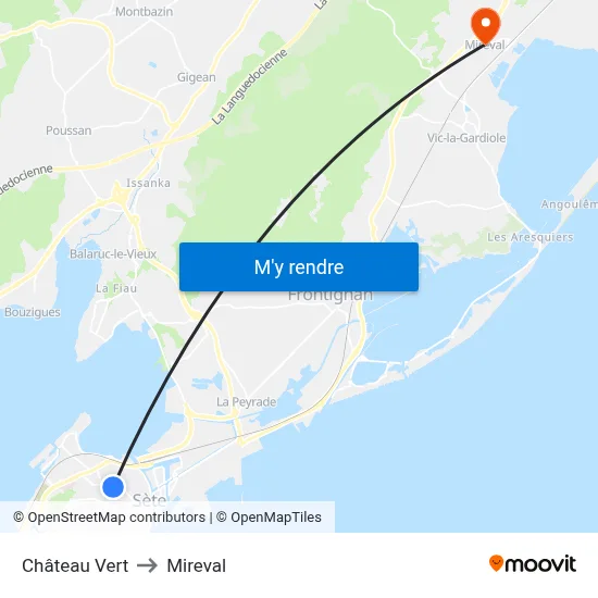 Château Vert to Mireval map