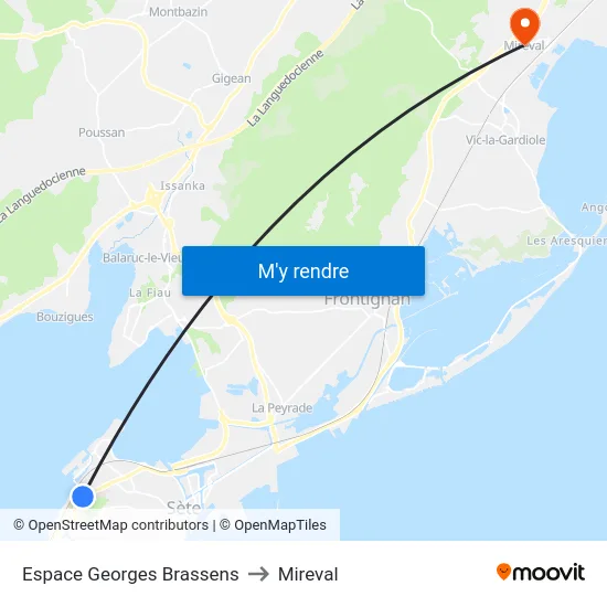 Espace Georges Brassens to Mireval map