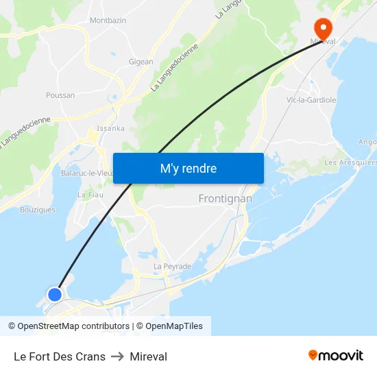 Le Fort Des Crans to Mireval map