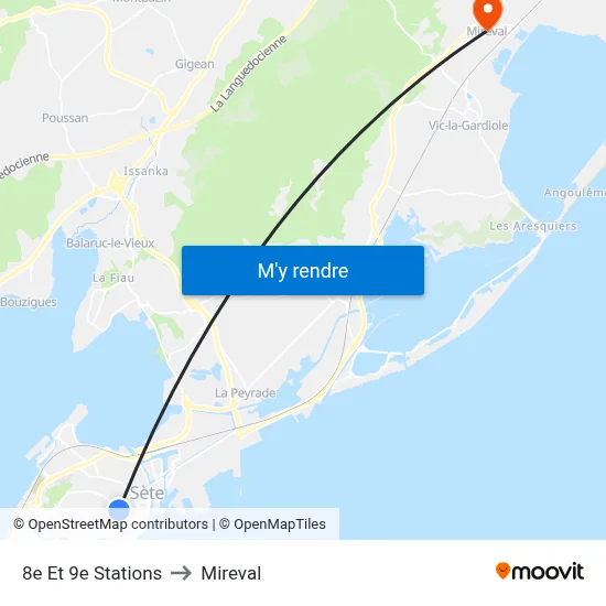 8e Et 9e Stations to Mireval map