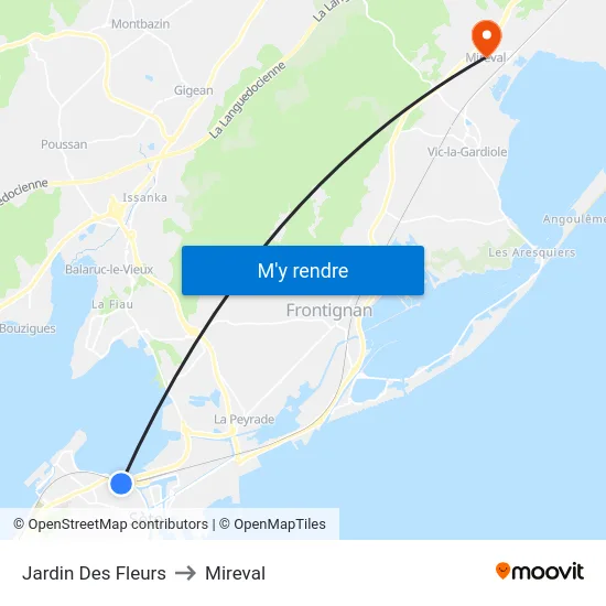 Jardin Des Fleurs to Mireval map