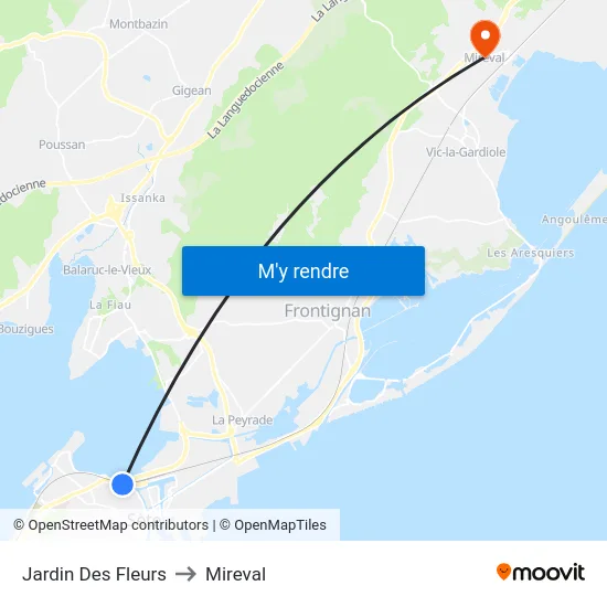 Jardin Des Fleurs to Mireval map
