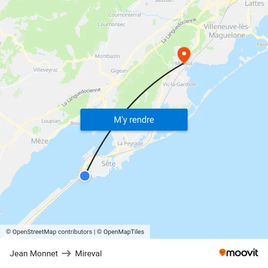 Jean Monnet to Mireval map