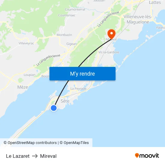 Le Lazaret to Mireval map