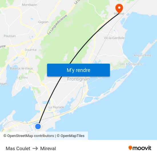 Mas Coulet to Mireval map