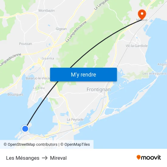 Les Mésanges to Mireval map