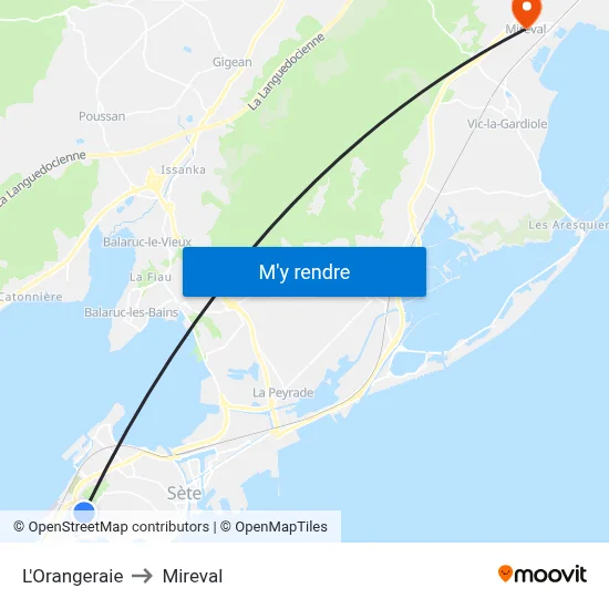 L'Orangeraie to Mireval map