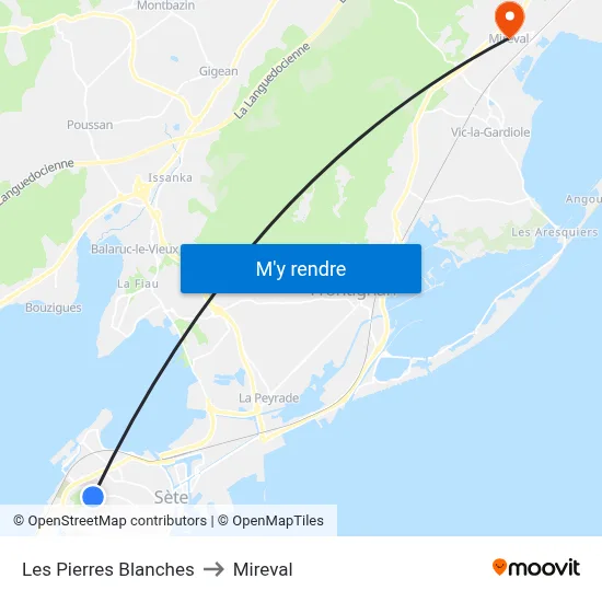 Les Pierres Blanches to Mireval map