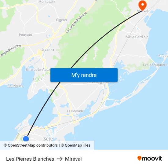 Les Pierres Blanches to Mireval map