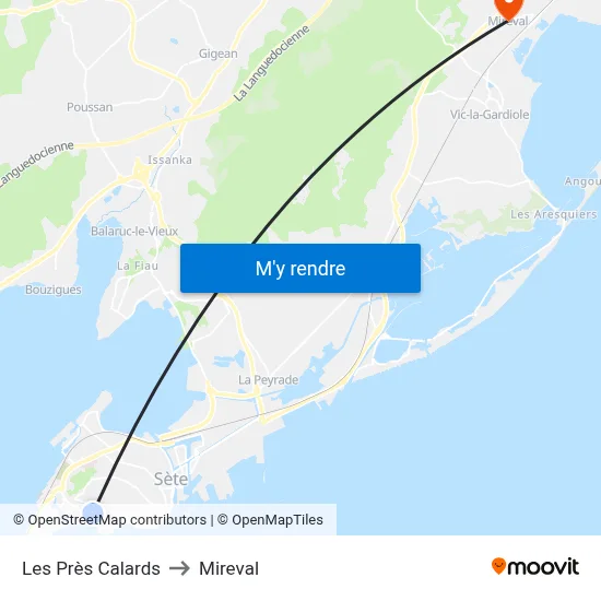 Les Près Calards to Mireval map