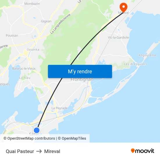 Quai Pasteur to Mireval map