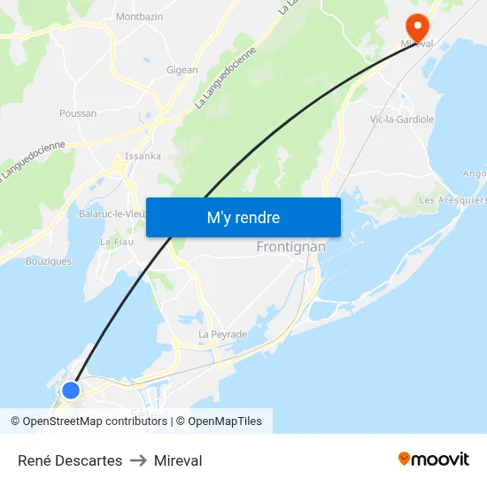 René Descartes to Mireval map