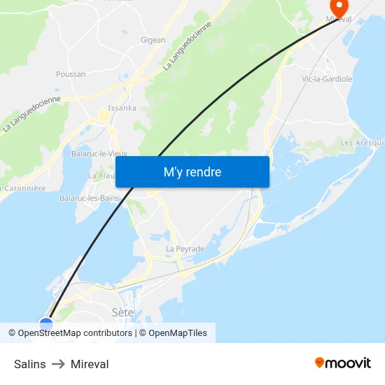 Salins to Mireval map