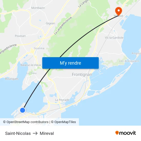 Saint-Nicolas to Mireval map