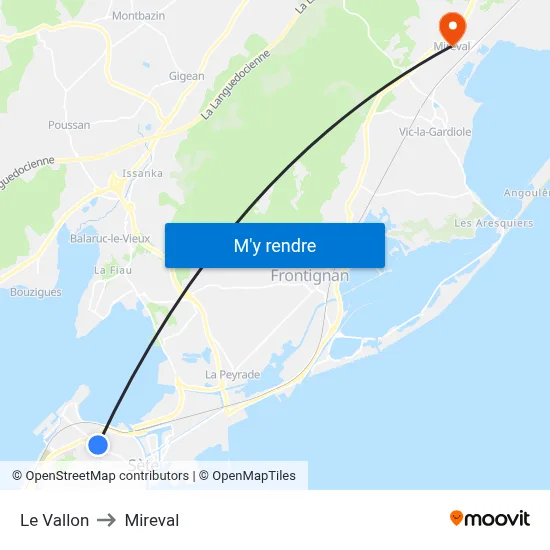 Le Vallon to Mireval map