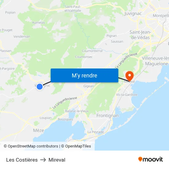 Les Costières to Mireval map