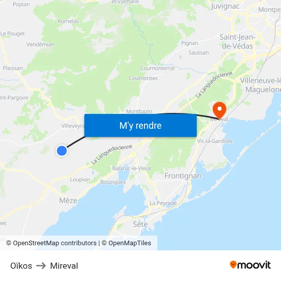 Oïkos to Mireval map