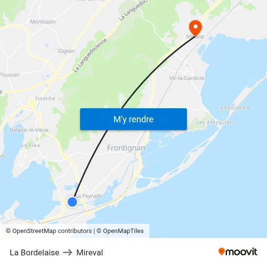 La Bordelaise to Mireval map